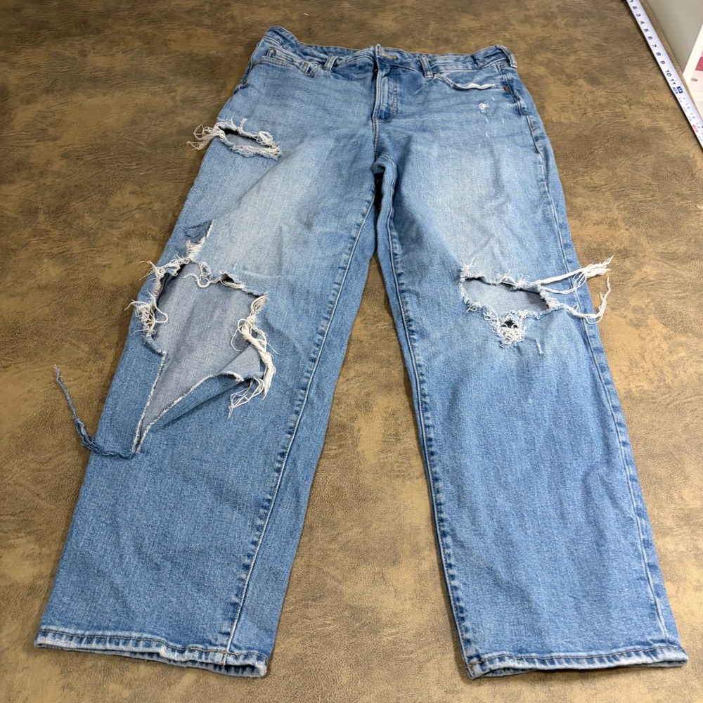 Old Navy Jeans Womens 14 Blue O.G. Loose High Rise Distressed Straight Leg 1166